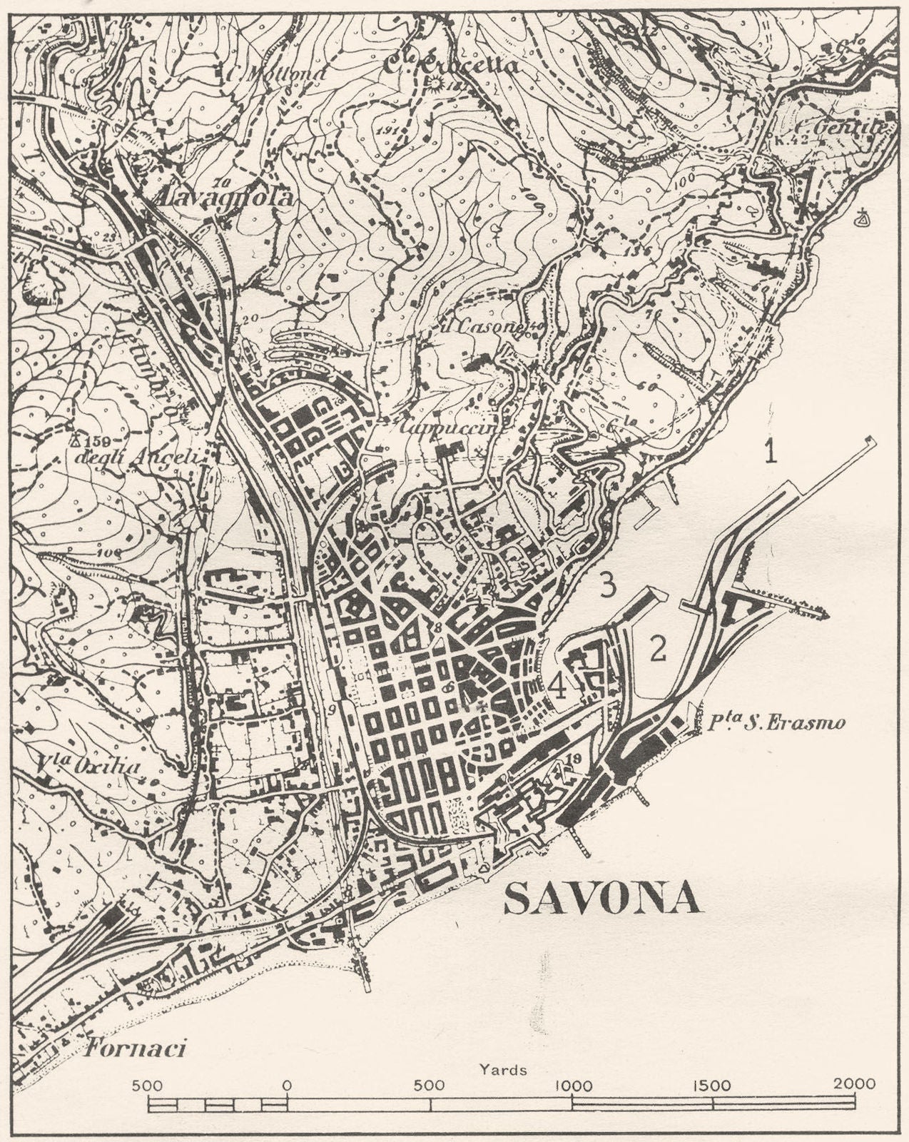 ITALY. Savona 1945 old vintage map plan chart